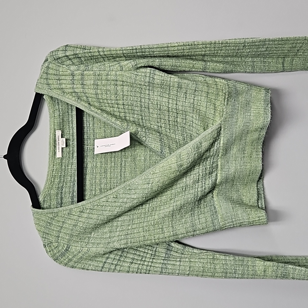 American Eagle Green Blue Wrap Cropped Sweater - Size M NWT